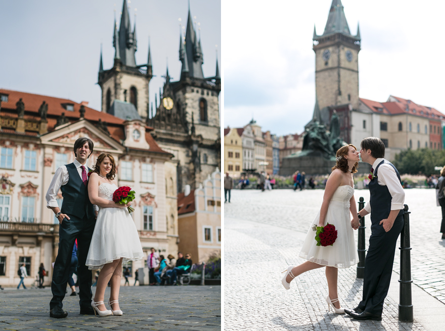 svatební fotografie nevěsty a ženicha na Staroměstském náměstí v Praze