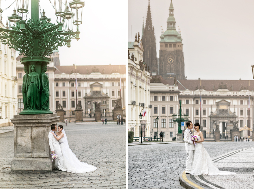 svatební fotografie u Pražského hradu na Hradčanech v zimě